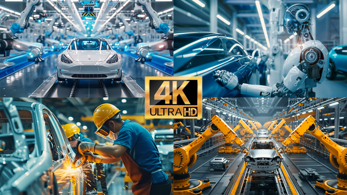 【4K】科技工厂新能源汽车人工智能生产线