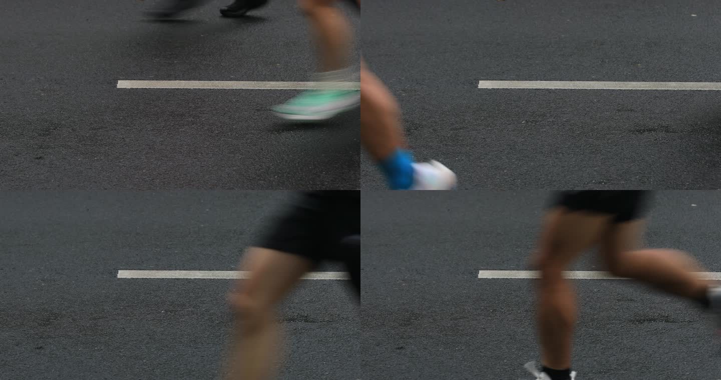 穿着运动鞋运动员跑步腿部特写。马拉松迅速