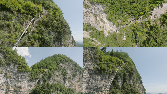 绝壁山崖取水管道、乡村振兴航拍4k60p