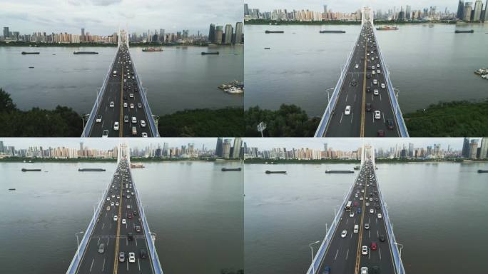 航拍-武汉-武汉长江二桥的车流