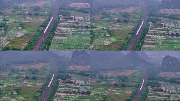 广西桂林高铁动车和谐号大气航拍