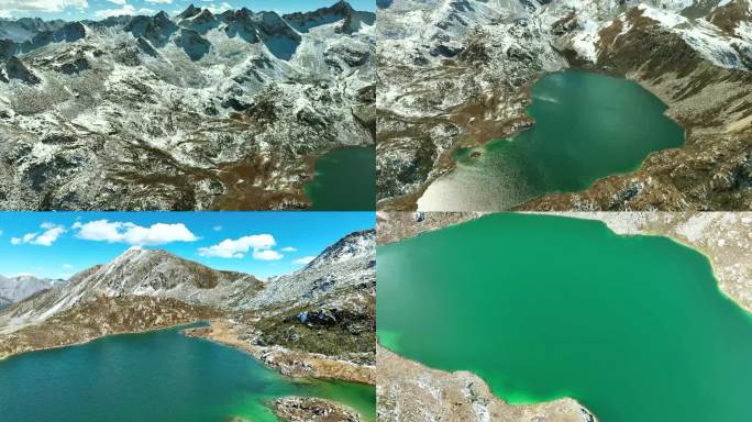 湖泊、雪山、秋景,自然风景,航拍、延时