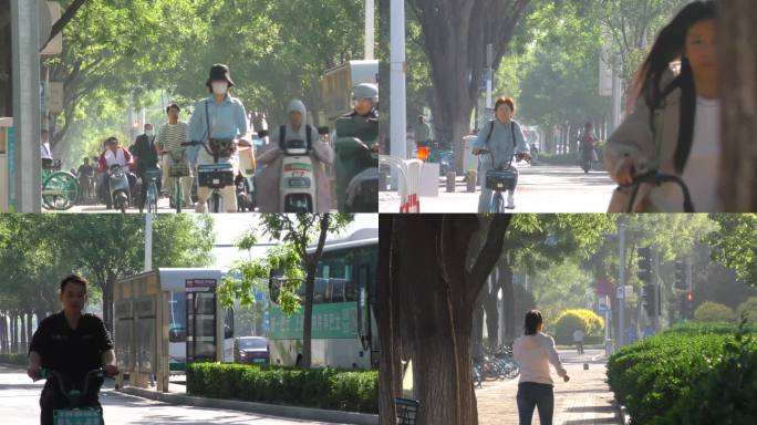 城市车流人流都市生活早高峰车流骑行上班族