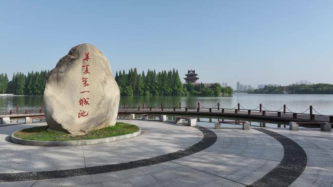 航拍襄阳古城公园华夏第一城池护城河风光