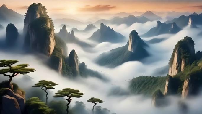 中国风山川山脉仙山仙境云雾