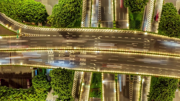 十字路口车流 立交桥夜景车流延时