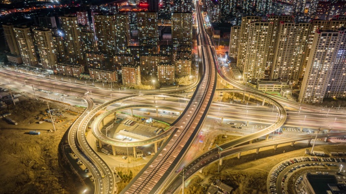 沈阳胜利桥夜景延时城市夜景