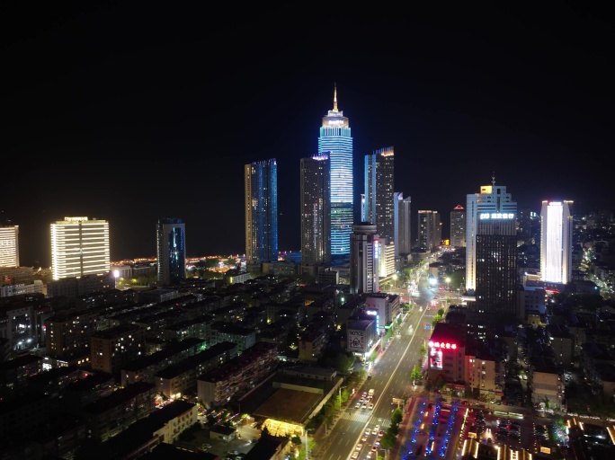 烟台滨海广场夜景航拍延时芝罘区山东夜晚9