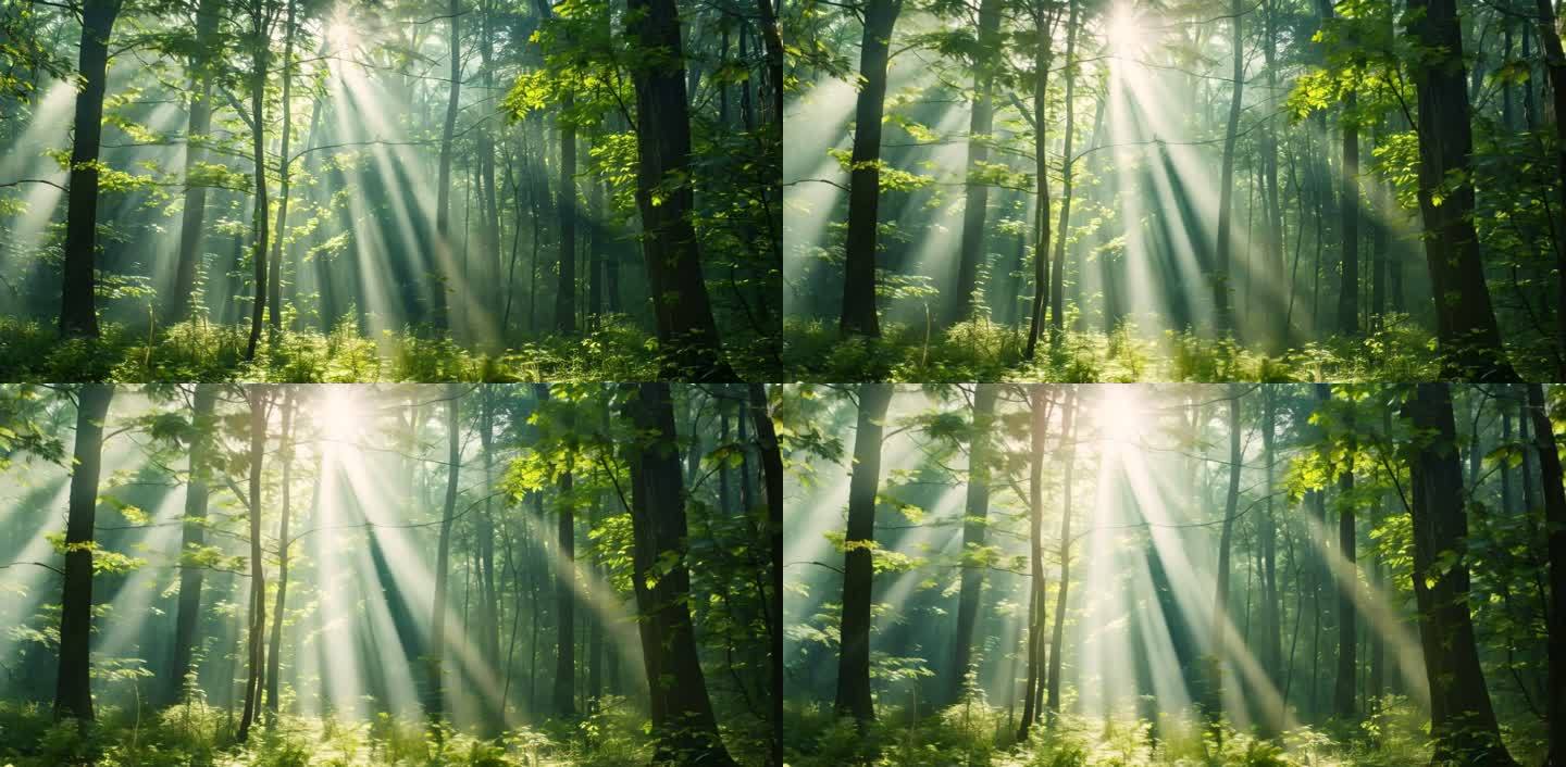 天然氧吧森林光影森林晨雾树林唯美阳光