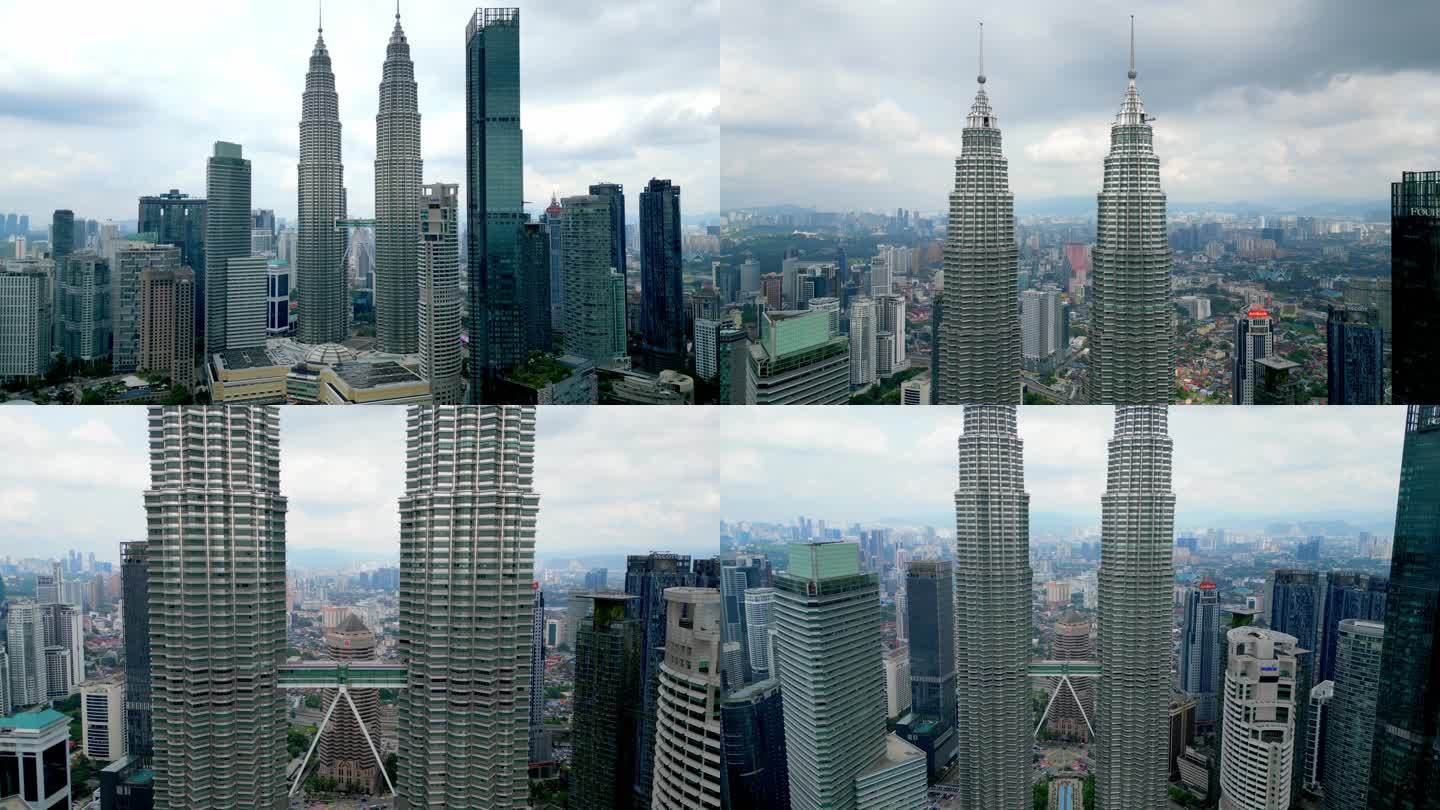 白天马来西亚双子塔4K城市地标航拍