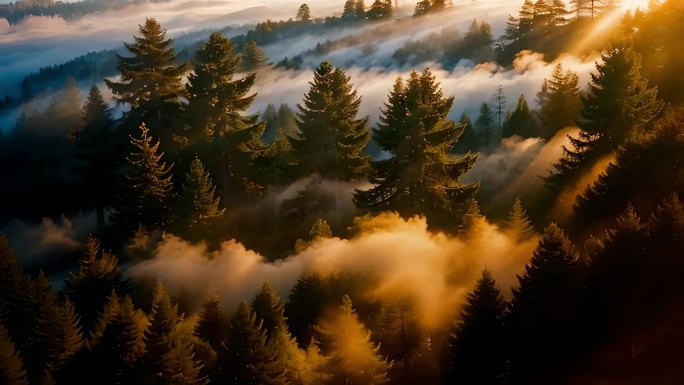 山林森林阳光云雾风景