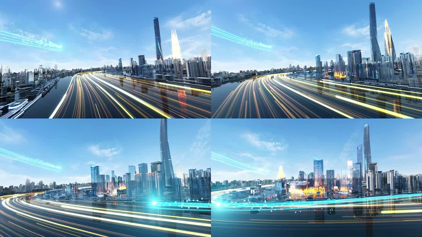 科技城市穿梭上海建筑三维全息投影建筑生长