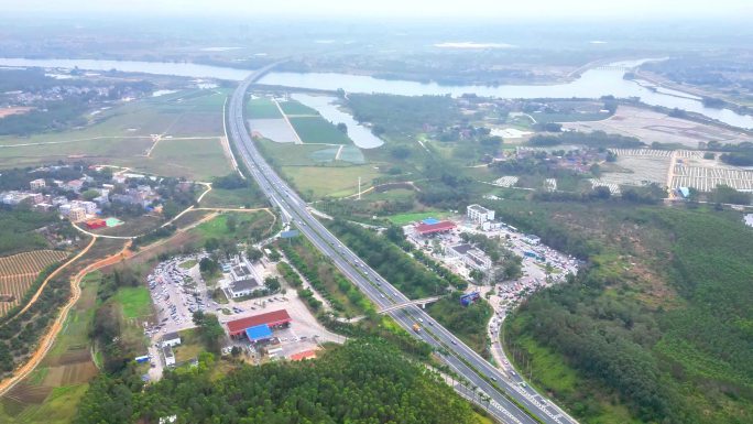 航拍 广东 湛江 高速公路 服务区 桥梁