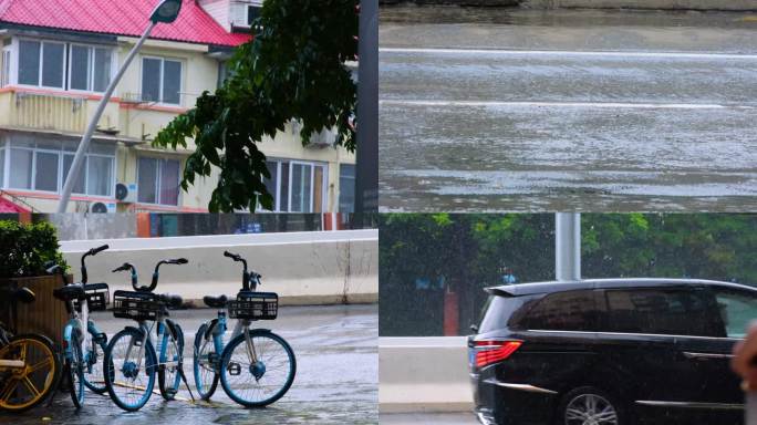 城市马路下雨天雨水雨滴街景街道街头汽车车