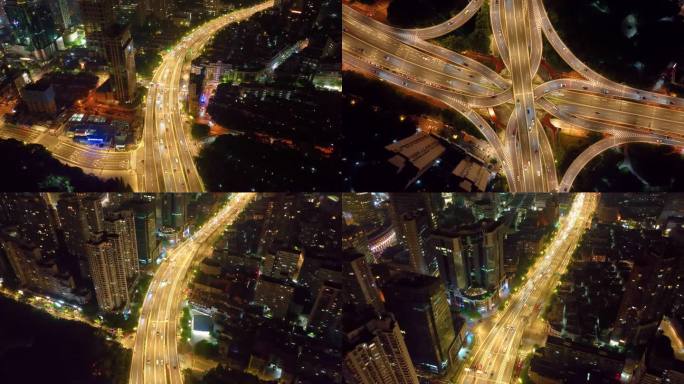 上海黄浦区延安东路立交桥高架桥俯视俯拍车