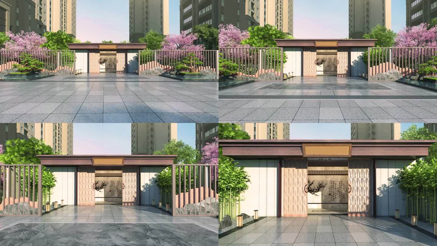 新中式园林大门铺装入口景观
