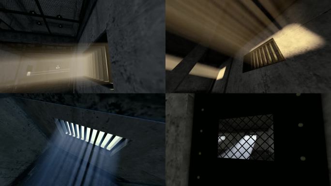 黑暗监狱的窗户和铁栅栏