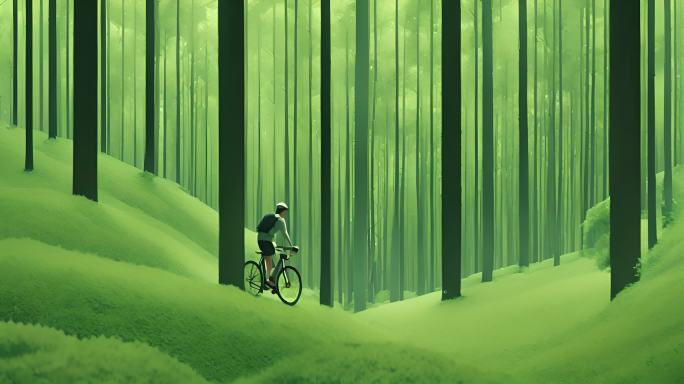 森林自行车骑行的人插画风格