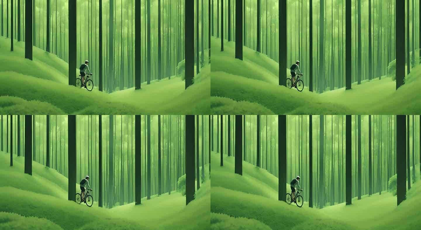 森林自行车骑行的人插画风格