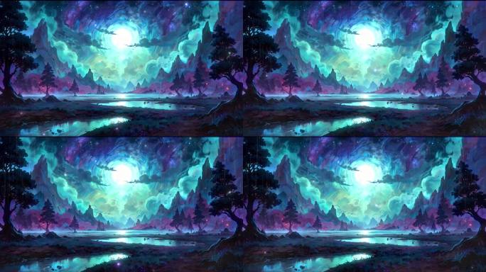 4K梦幻科幻赛博朋克卡通动漫下雨森林背景