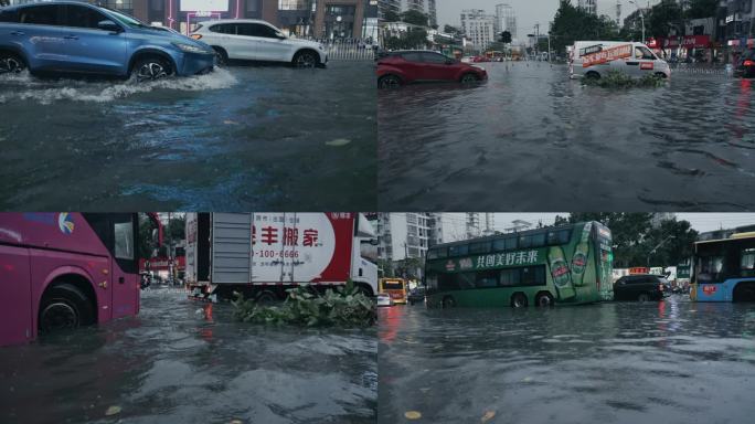 暴雨后街景-慢镜头