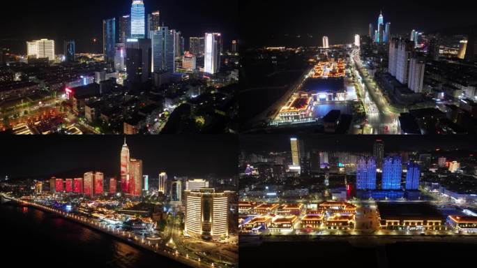 山东烟台滨海广场夜景航拍延时芝罘区夜晚4