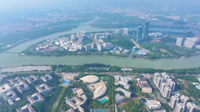 广州大学城航拍广州官洲番禺区广东城市风景