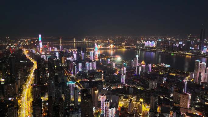 武汉城市灯光夜景航拍