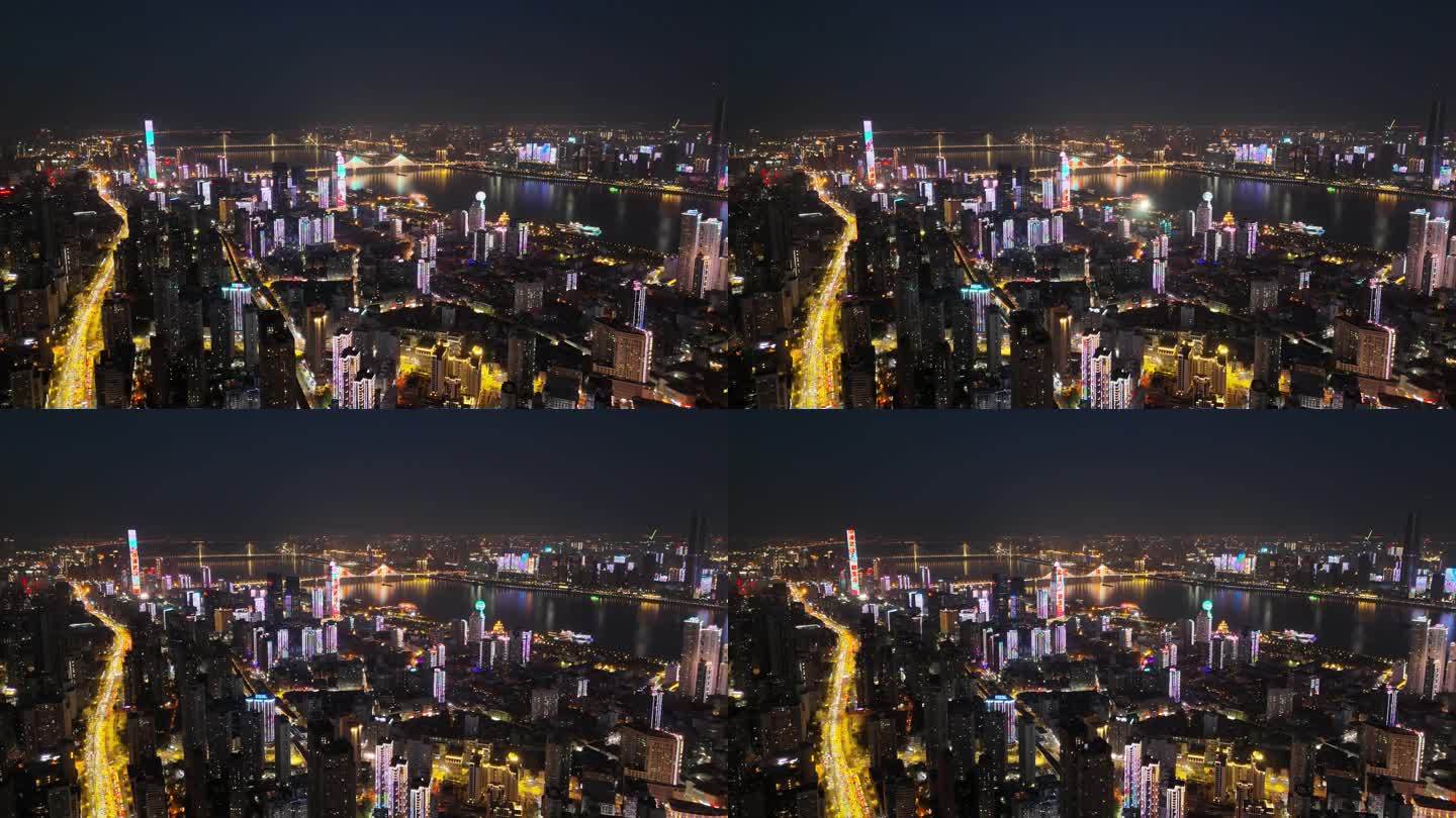 武汉城市灯光夜景航拍