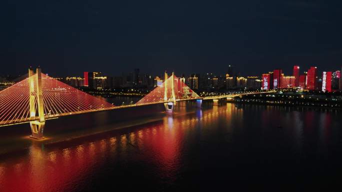 航拍-武汉长江二桥的夜景灯光秀（2）