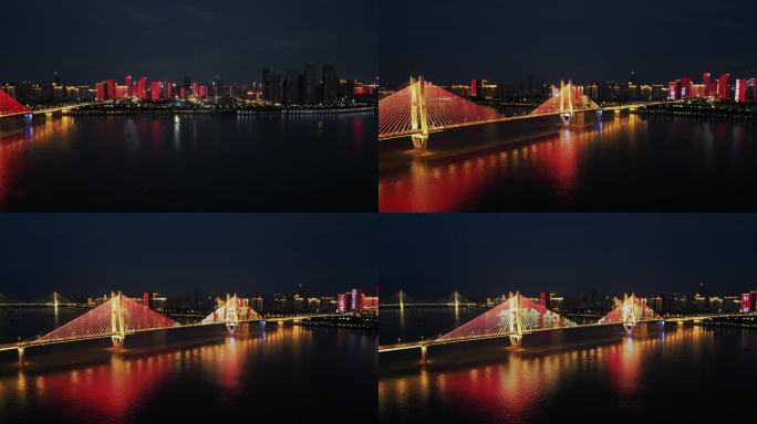 航拍-武汉长江二桥的夜景灯光秀（2）