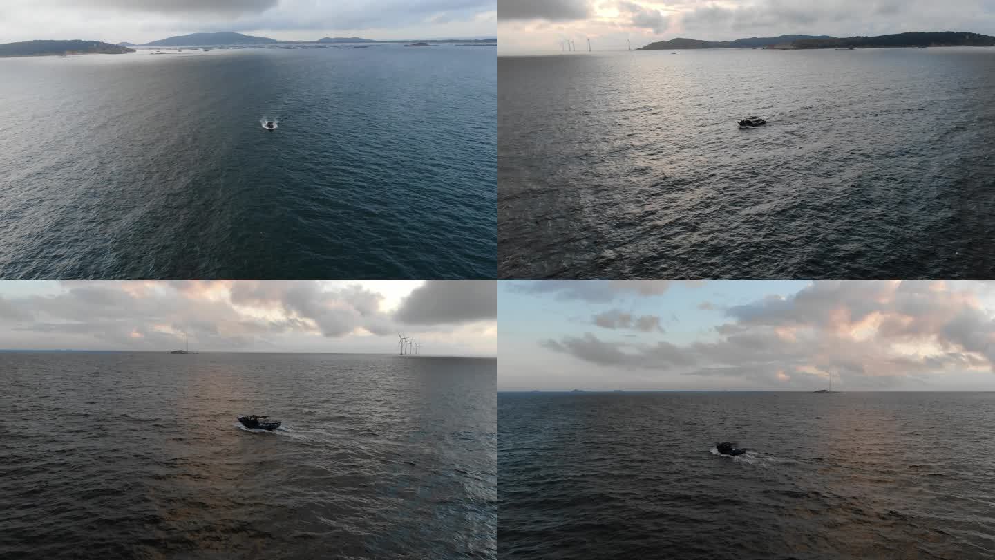 海岛摇曳捕鱼船只跟拍航拍4K