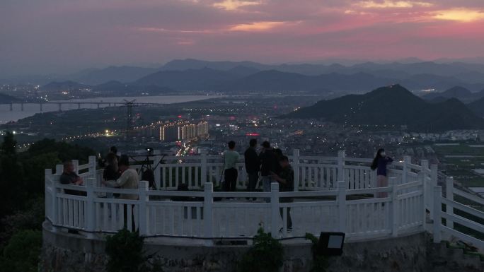 台州椒江太平山日落晚霞夕阳航拍