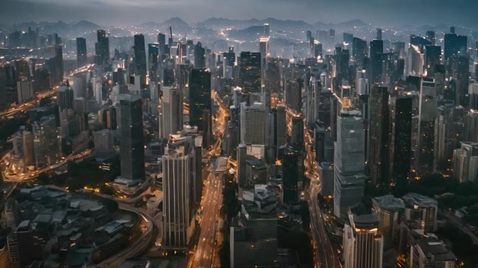 香港市区上空的空中俯瞰全景