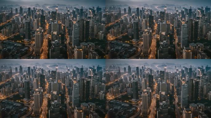 香港市区上空的空中俯瞰全景