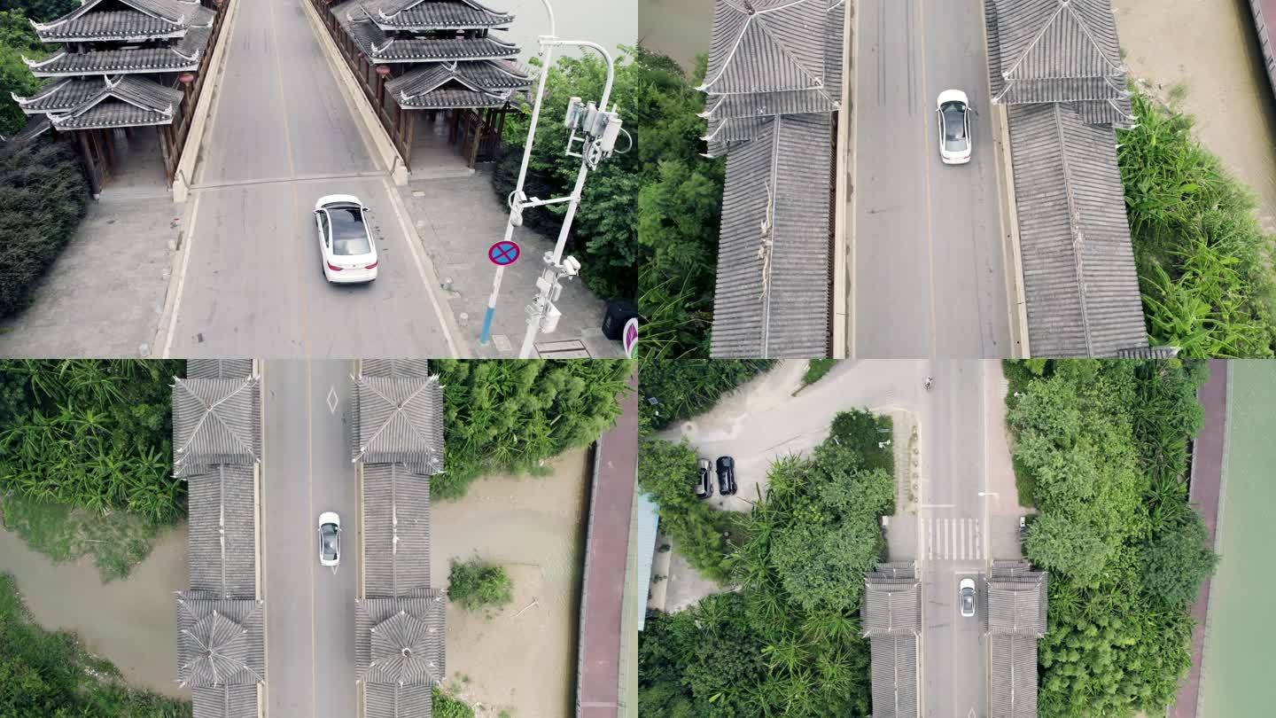 4K车辆通过柳州风雨桥航拍