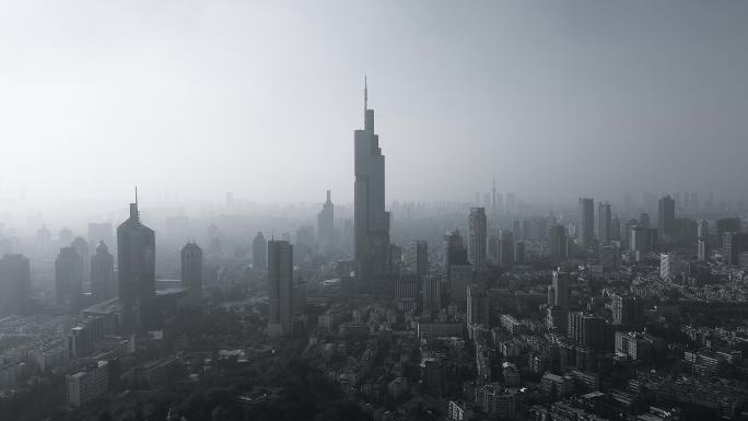 4k航拍雾霾下的南京