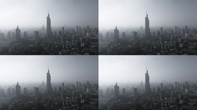 4k航拍雾霾下的南京