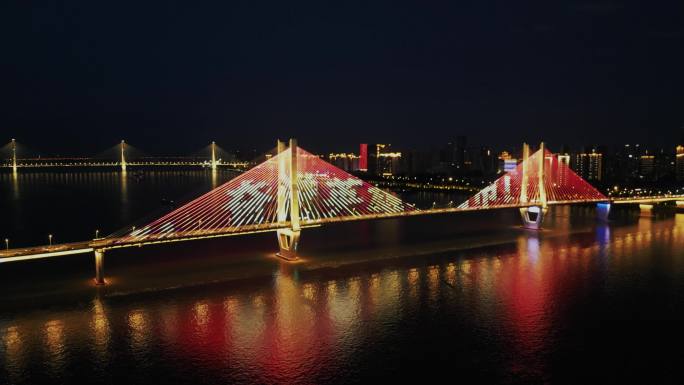 航拍-武汉长江二桥的夜景灯光秀（3）