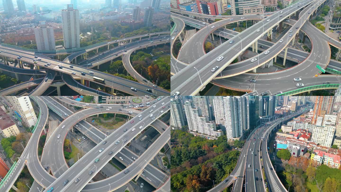 上海市黄浦区鲁班路立交桥车流城市风景视频