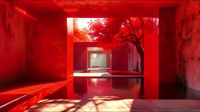 AI合集红色光影建筑中式建筑 光影 时尚