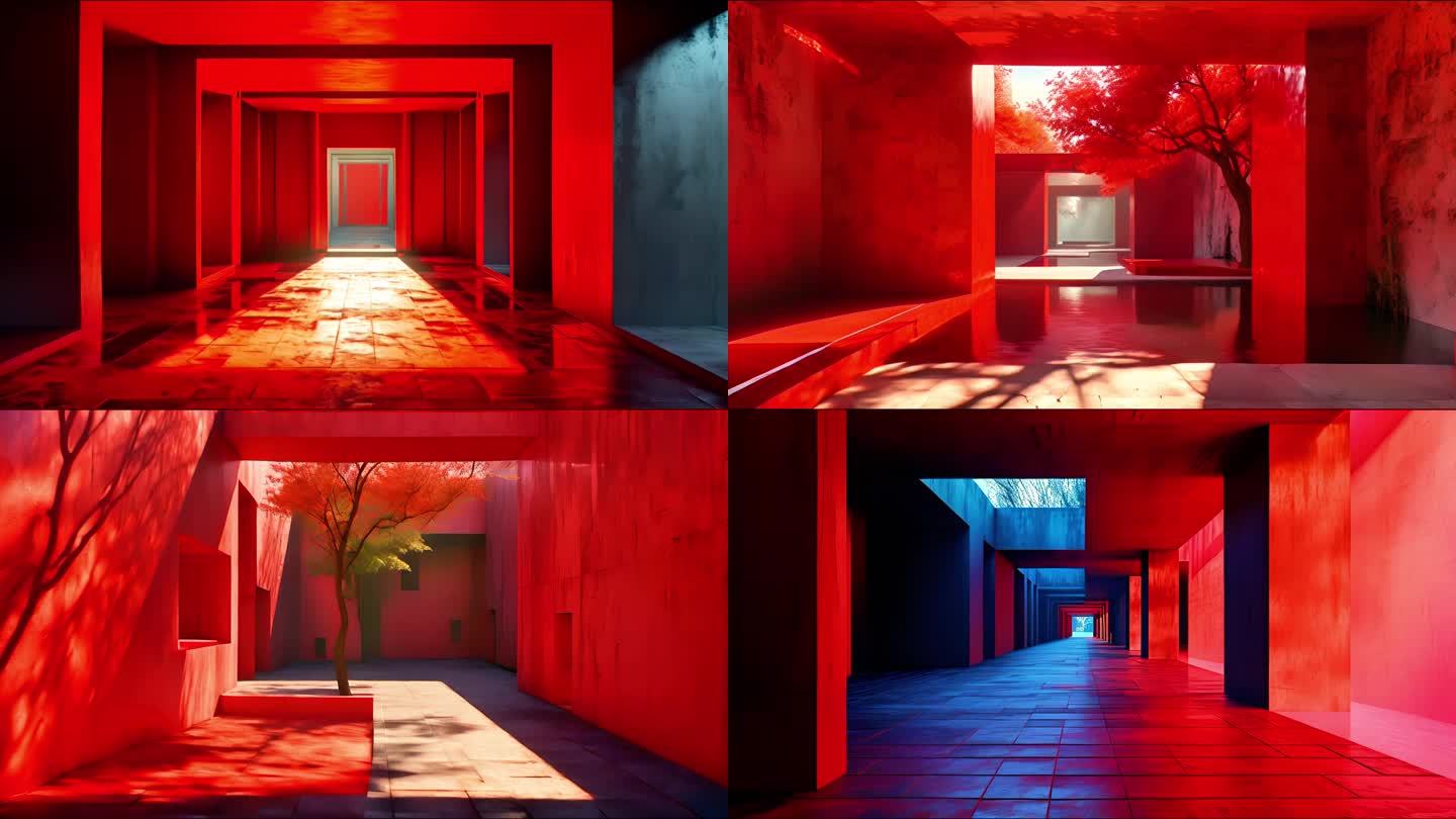 红色光影建筑中式建筑 光影 时尚