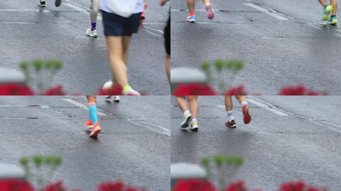 马拉运动员跑步腿部特写 马拉松迅速