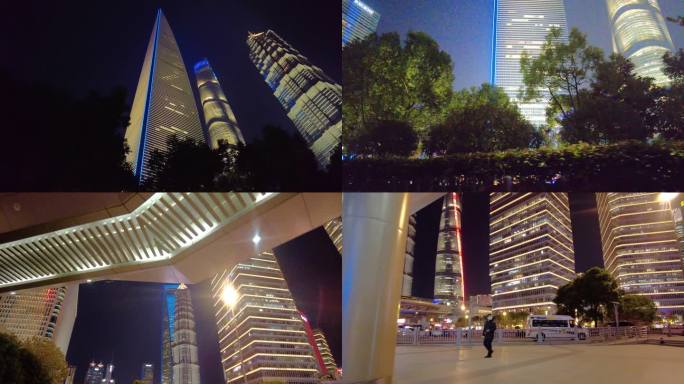 夜晚仰望陆家嘴上海中心大厦夜景风景视频素