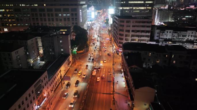 上海夜景航拍外滩南京东路黄浦区城市夜晚风