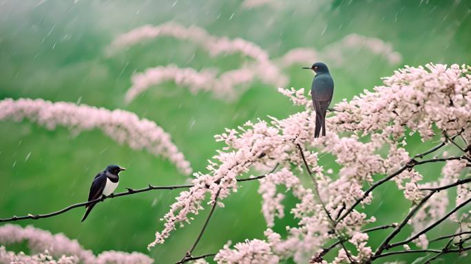 春季农田村庄春雨清明节动画