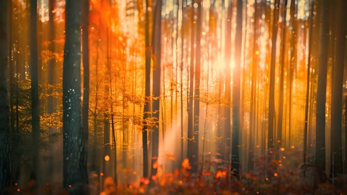 森林树林穿过阳光光束风景