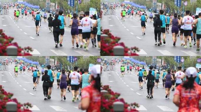 快速奔跑的人群背影 苏州城市马拉松比赛
