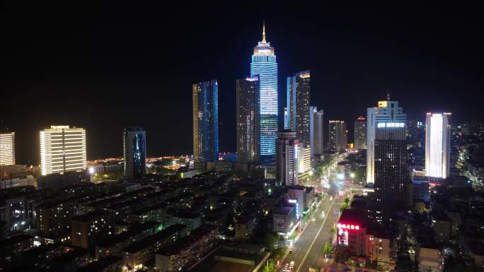 烟台滨海广场夜景航拍延时芝罘区山东夜晚9