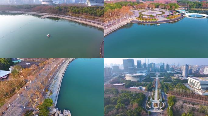 上海浦东新区世纪公园航拍城市地标风景风光